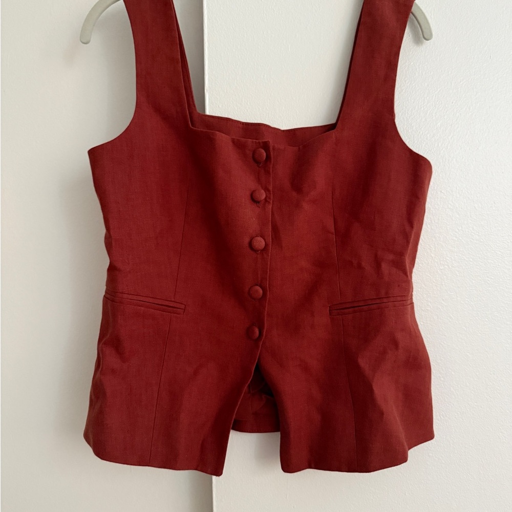 Sezane Red Button Down Top